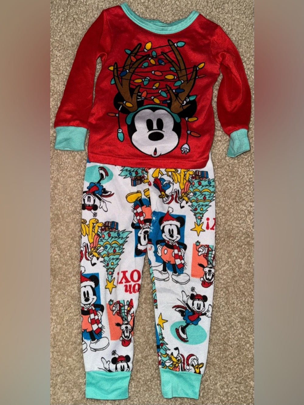 Disney Red & Teal Mickey Mouse Holiday Pajamas